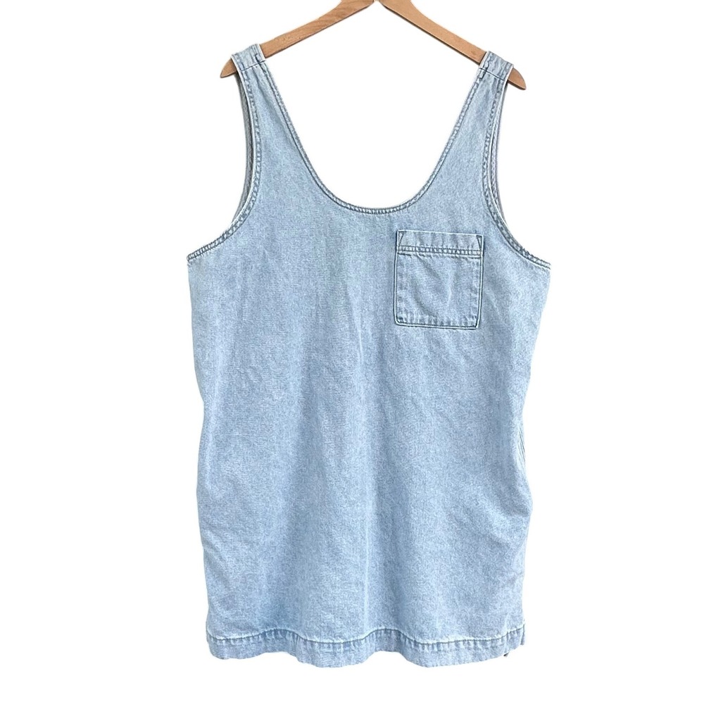 Universal Thread Light Wash Denim Shift Dress Sleeveless Pockets Size Large